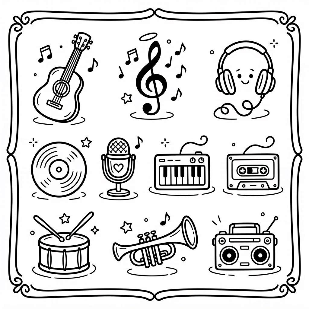 Set of musical instruments Coloring Page